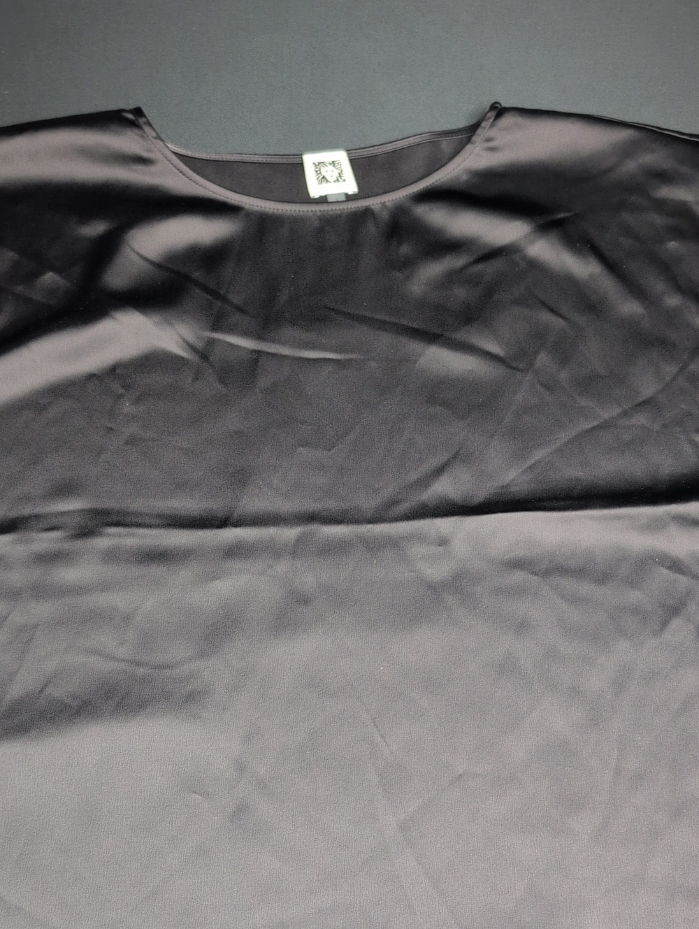 Anne Klein Black Satin Round-Neck Blouse